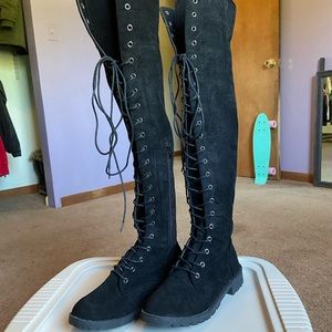 Black thigh high boots